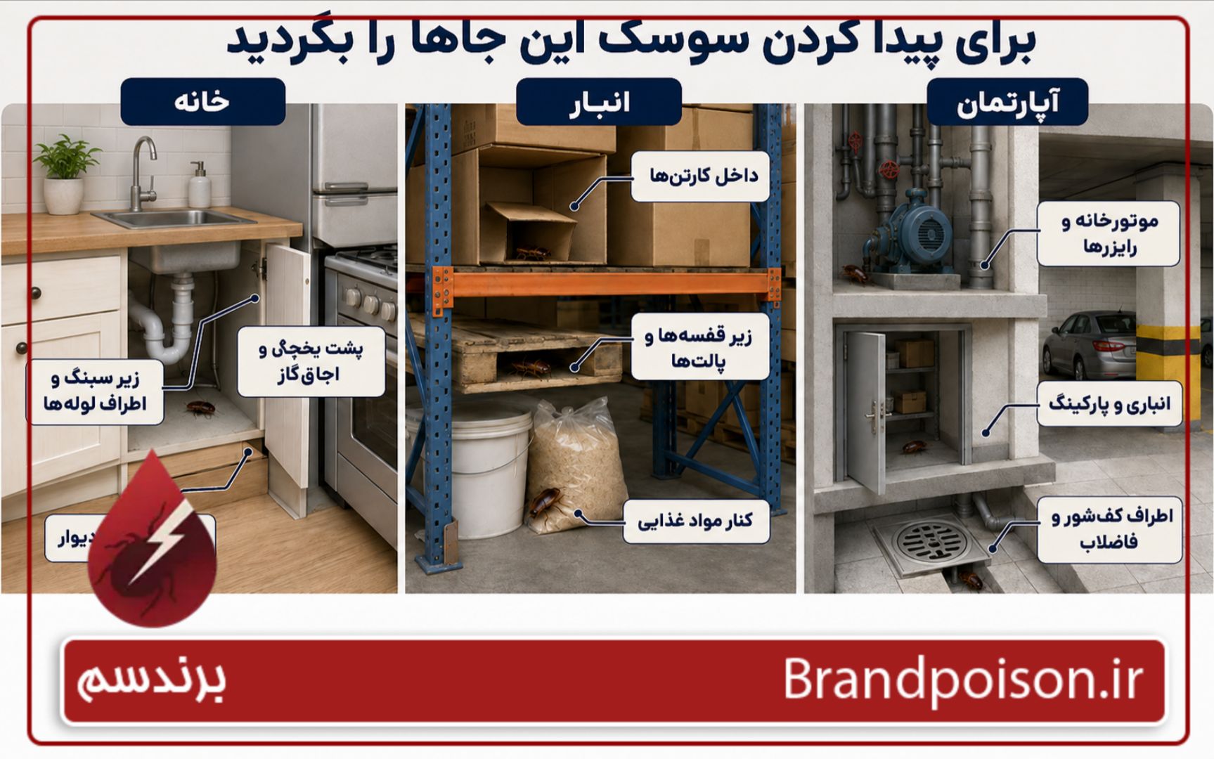 مخفی گاه سوسک ها در آپارتمان